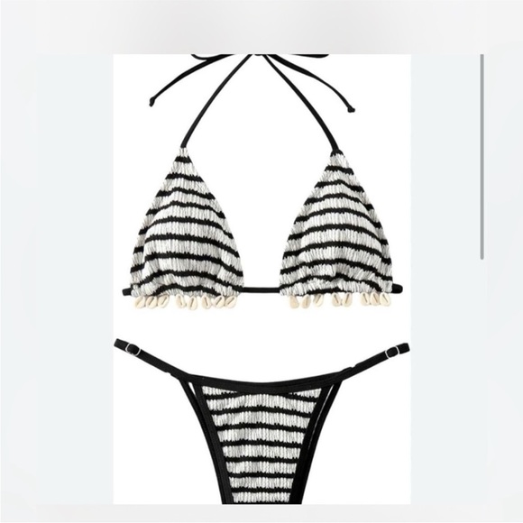 NWOT Striped Black and White Bikini Set size Large - Picture 1 of 5